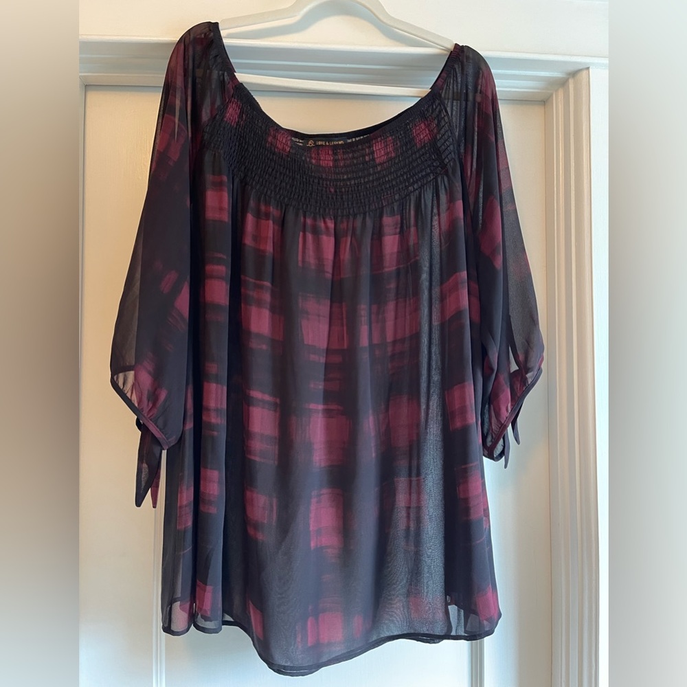 Sheer plaid blouse, Size 3X